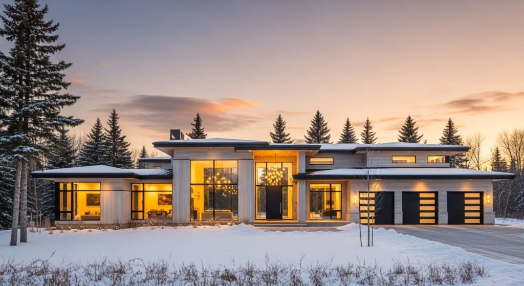 Full House Lottery Edmonton dream home exterior in winter at sunset